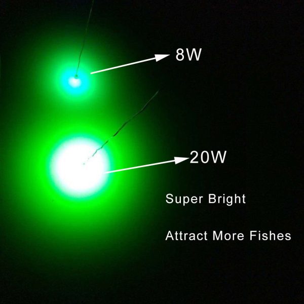 8W 20W Green Underwater LED fishing lights comparing